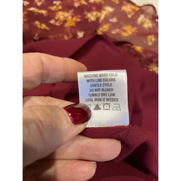 MSK Fit and Flare Dress Womens L Ruby Wine Sheer Micro Floral Fairy Whimsical - Picture 15 of 15